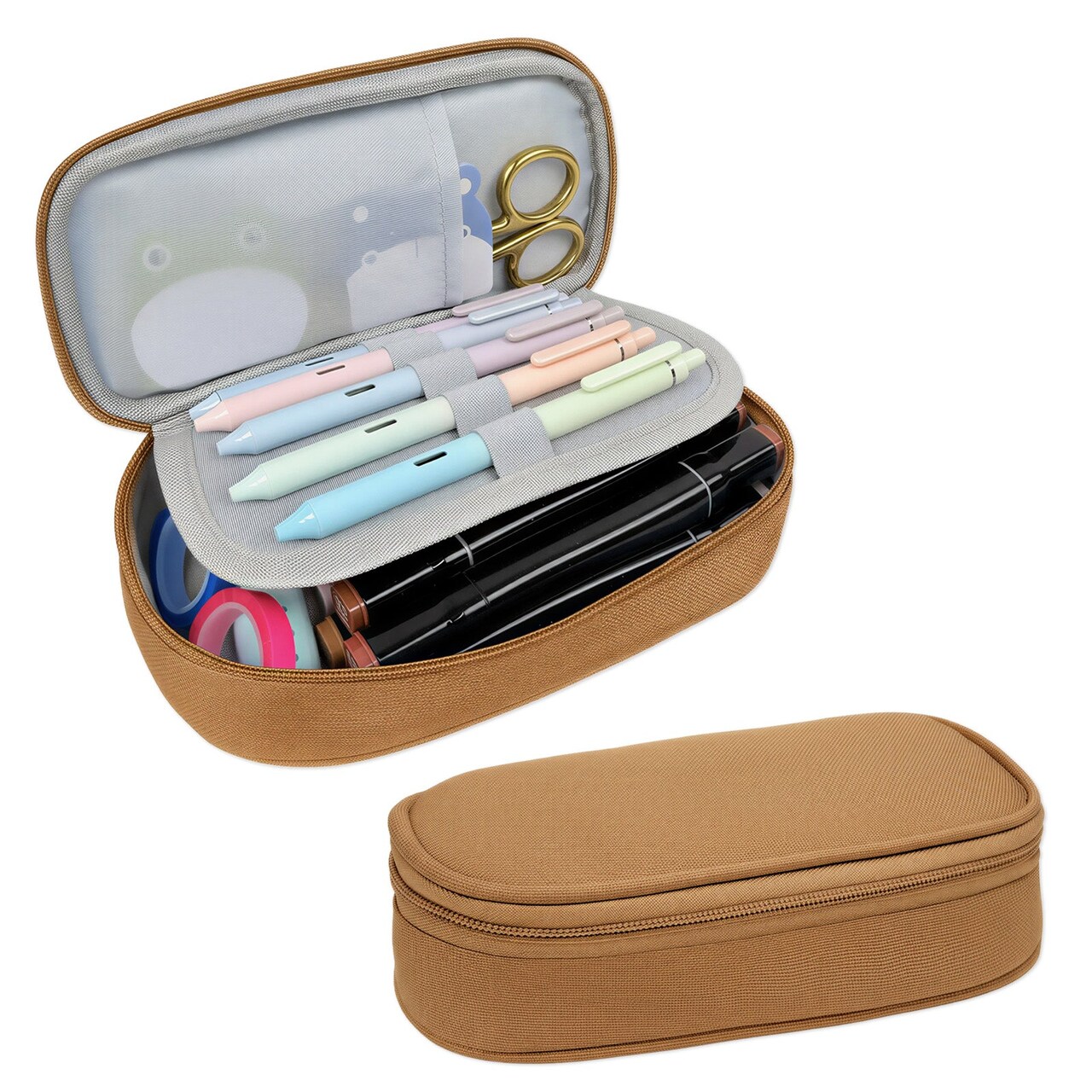 Wrapables Simple Large Capacity Double Compartment Pencil Case, Pencil Pouch for Stationery Tools, Khaki